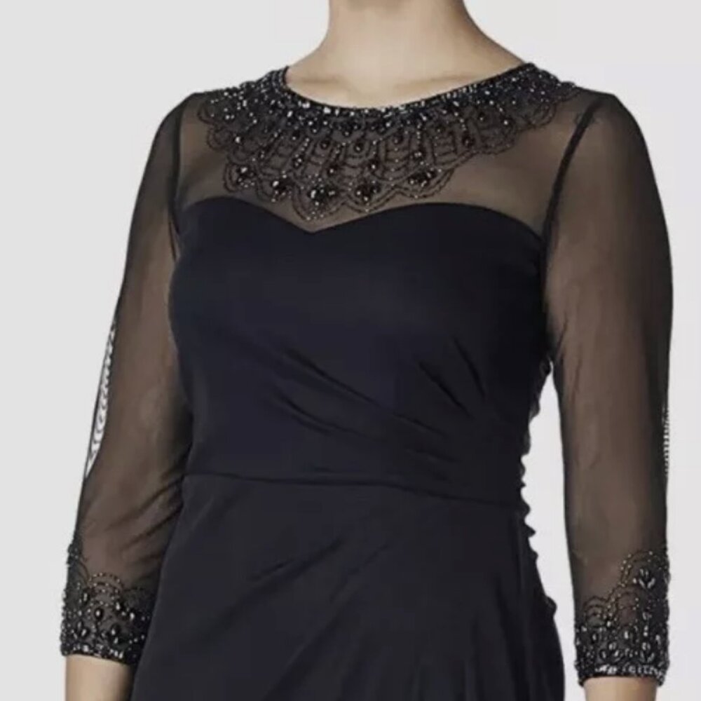 Alex Evenings Black Beaded Illusion Neck Gown